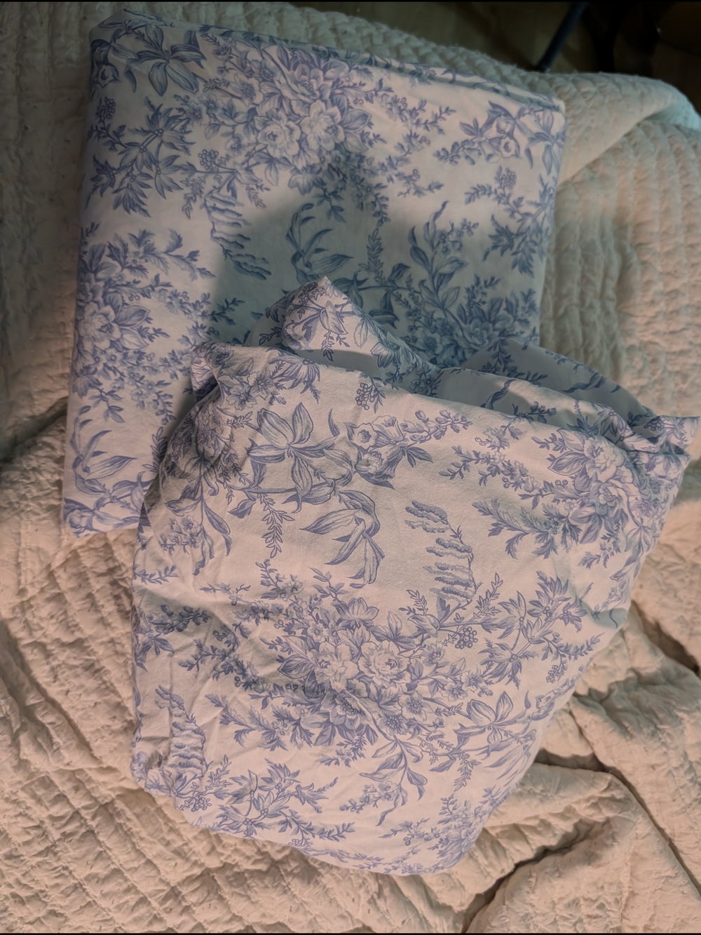 Laura Ashley Toile Light Blue Floral Cotton Sheet Set Sz Full/Double